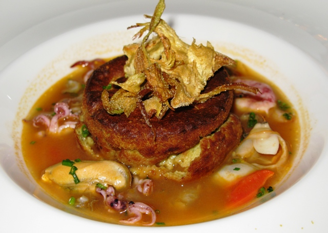buono il flan di carciofi con guazzetto di cozze vongole e calamaretti