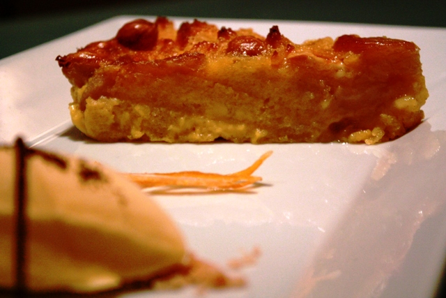 bread pudding con banane e gelato rhum arancia e caffè