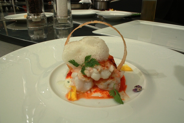 scampi con crema acida e peperoni di Saverio Sbaragli, Salviatino di Firenze